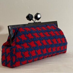 LAJE Quilted Houndstooth Red and Blue Clutch or Shoulder Bag (In new condition)